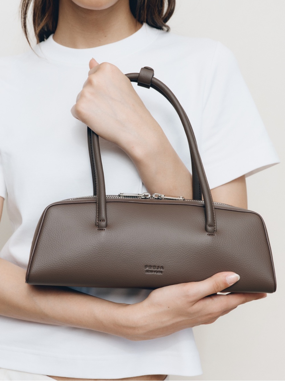 Freja Mercer Zip Top Vegan Leather Bag In Espresso Brown
